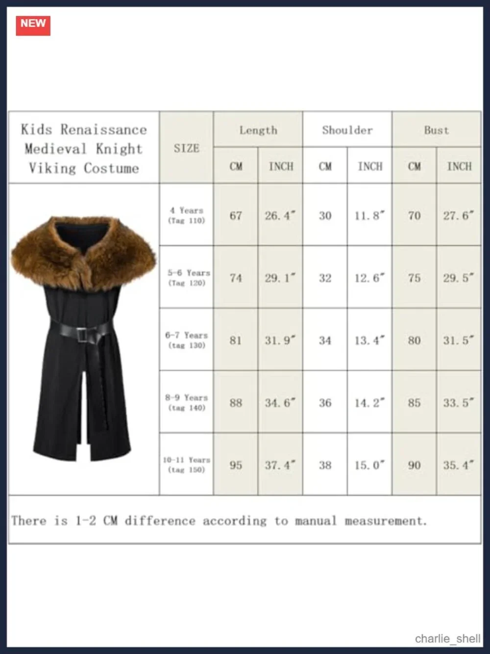 Kids Viking Warrior Costume 4 Piece Set Polyester Knight Robe LARP